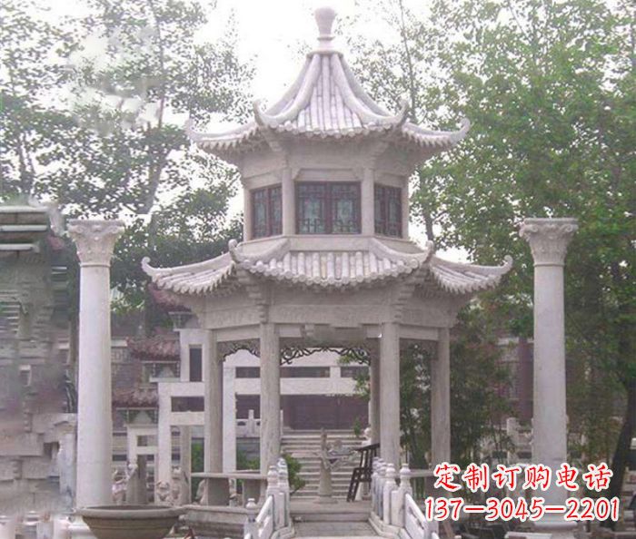 甘肃双层仿古凉亭石雕 (3)