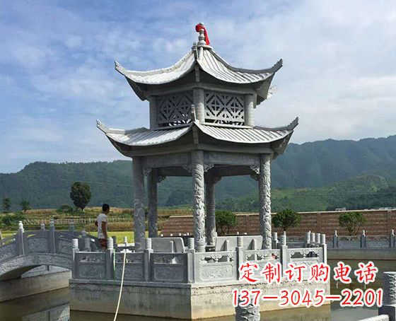甘肃双层仿古凉亭石雕_1
