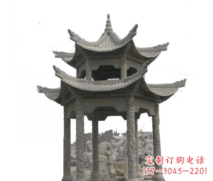 甘肃双层仿古石雕凉亭 (2)