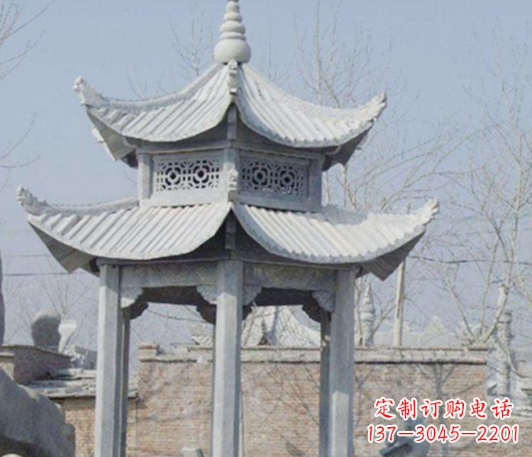 甘肃双层仿古六角凉亭石雕