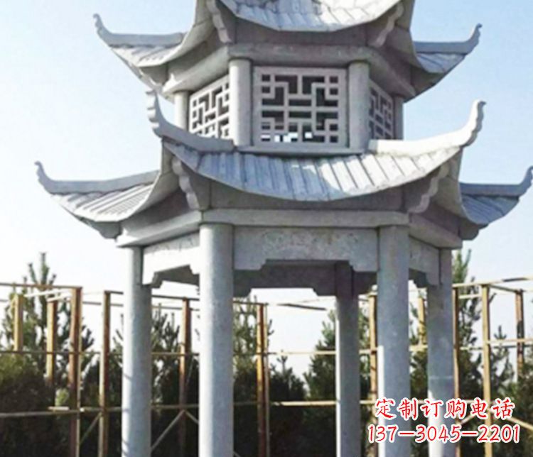 甘肃双层仿古石凉亭石雕_2