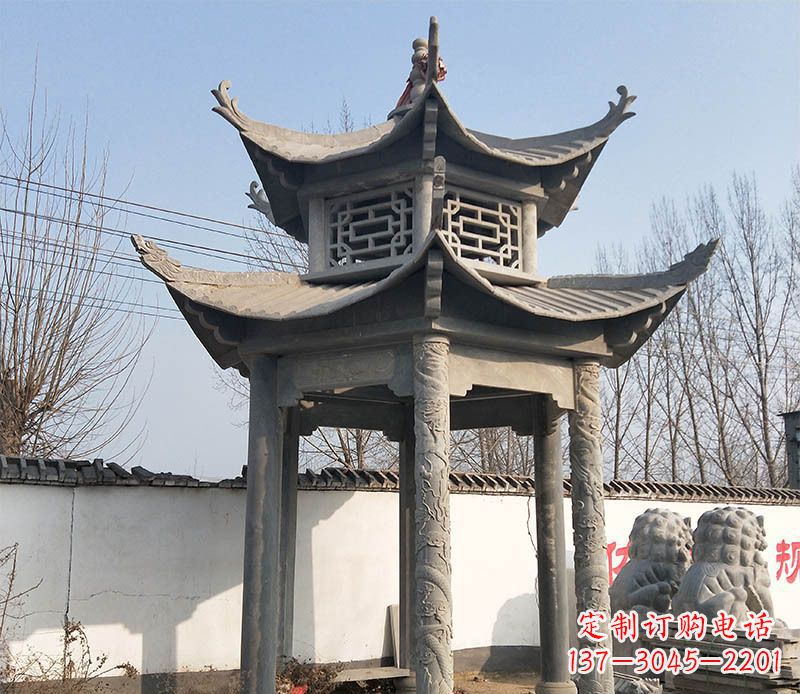 甘肃双层户外凉亭石雕 (2)