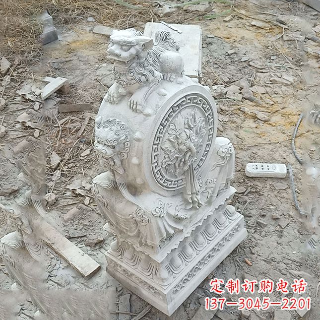 甘肃双龙石雕门墩汉白玉狮子头