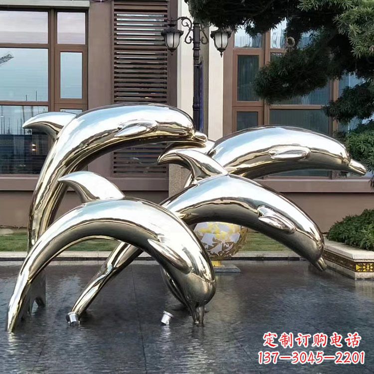 甘肃水景不锈钢海豚雕塑-城市广场创意动物雕塑