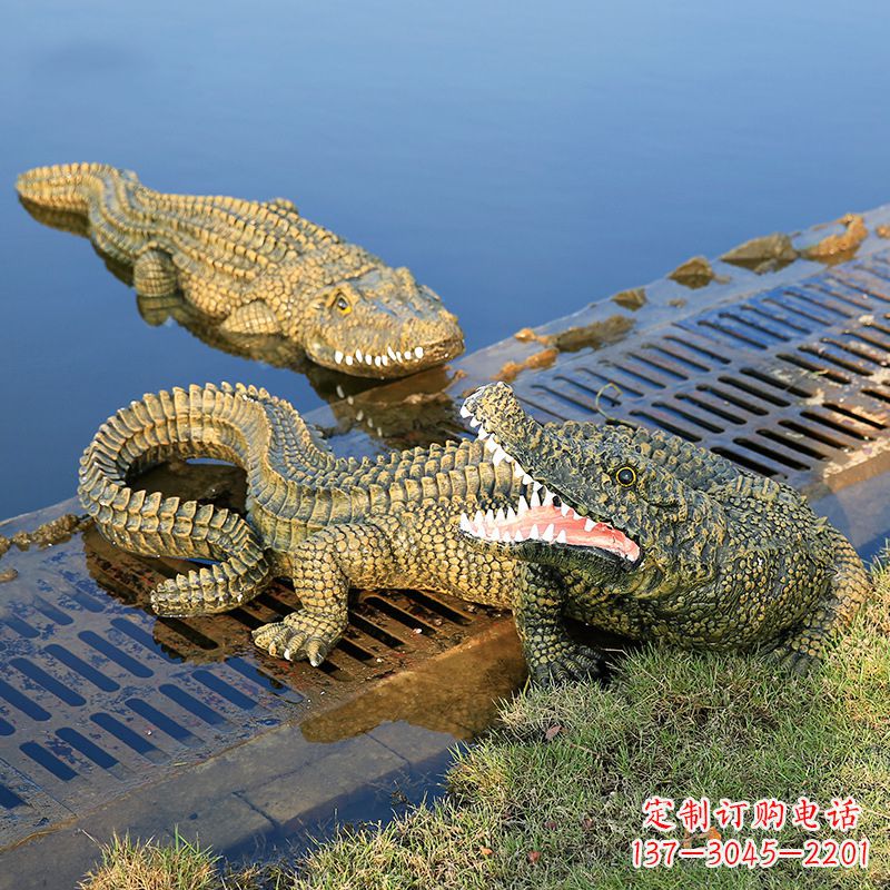 甘肃水塘动物摆件玻璃钢仿真鳄鱼