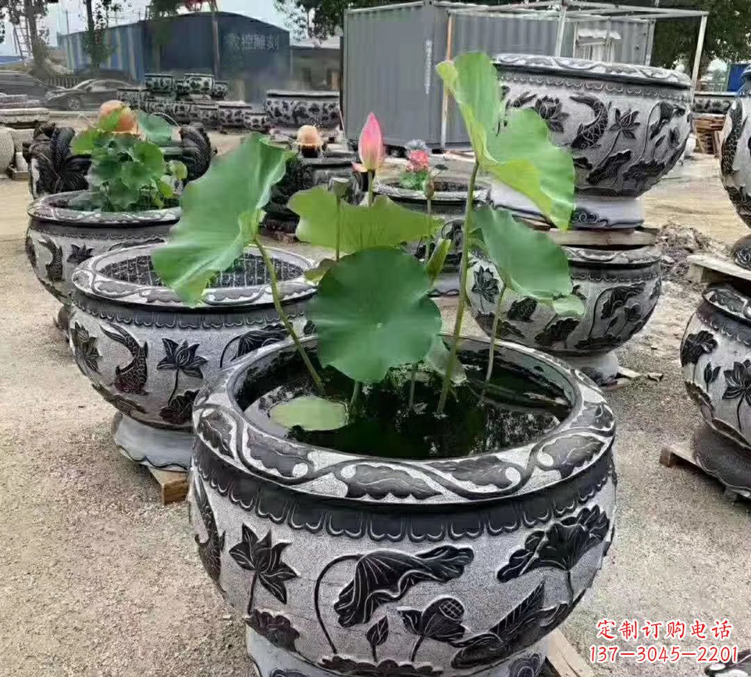 甘肃睡莲石浮雕花盆雕塑公园景观雕塑