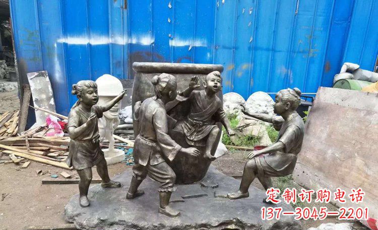 甘肃司马光砸缸铜雕 (2)