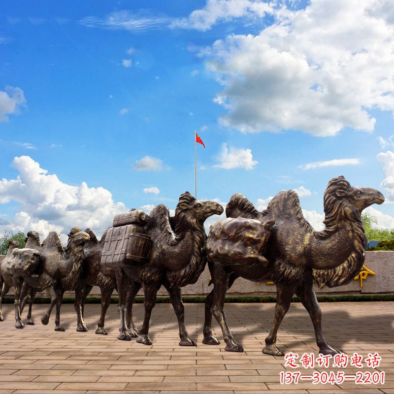 甘肃丝绸之路骆驼队仿铜景观雕塑