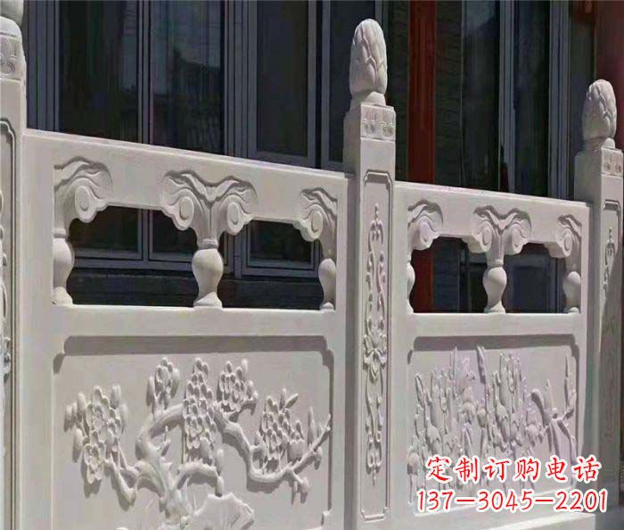甘肃寺庙景观汉白玉石浮雕栏板 (2)
