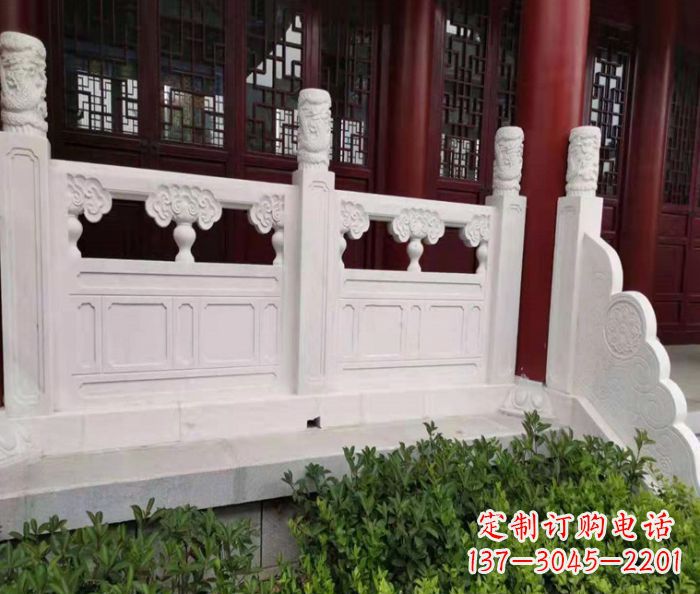 甘肃寺庙景观汉白玉石浮雕栏板 (3)