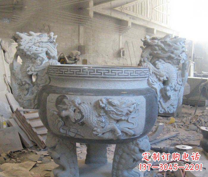 甘肃寺庙景观龙头水缸石雕