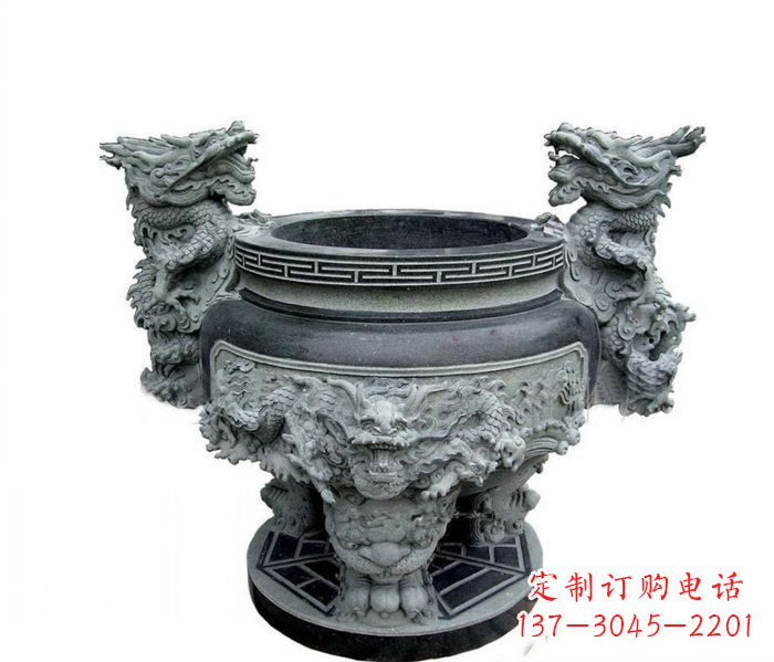 甘肃寺庙景观龙头水缸石雕 (2)