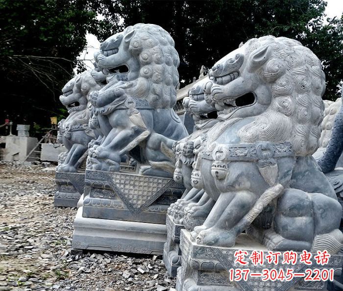 甘肃寺庙青石狮子石雕 (2)