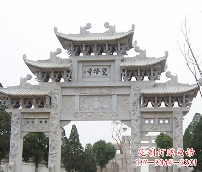 甘肃寺庙三门牌坊石雕 (2)