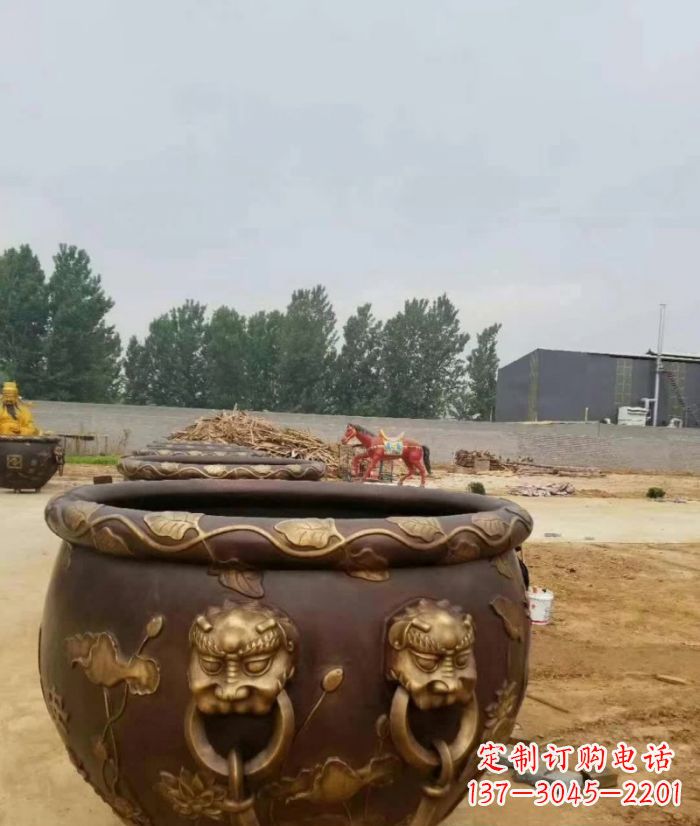 甘肃寺庙水缸铜雕 (4)