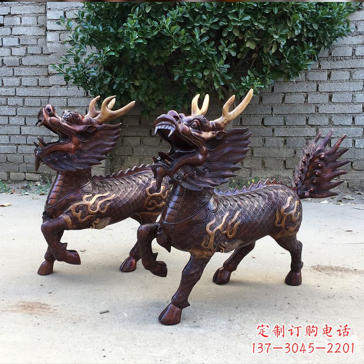 甘肃送子麒麟铜雕塑