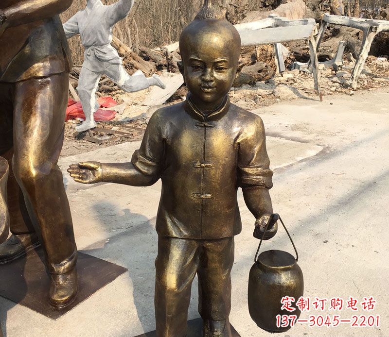 甘肃提灯笼的小男孩铜雕