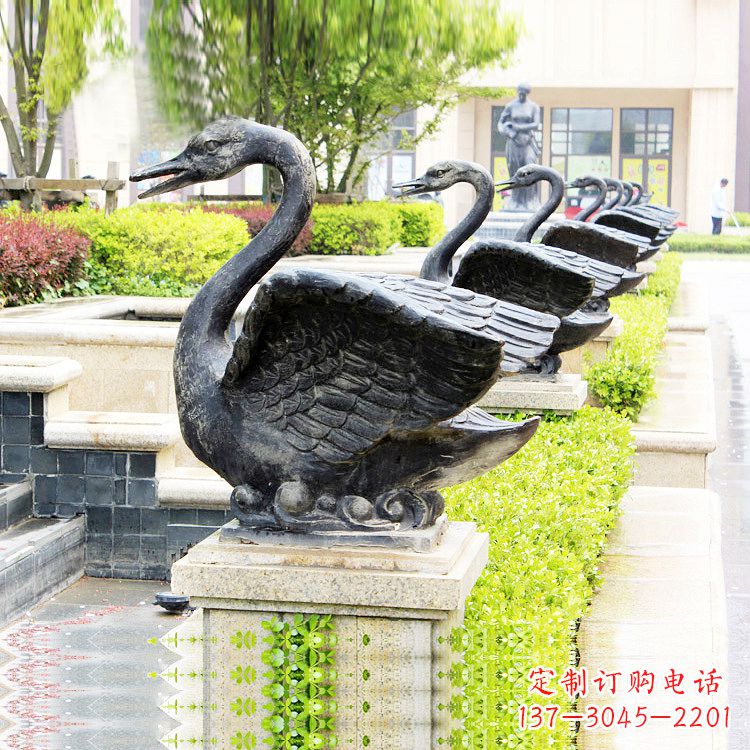 甘肃天鹅铜雕喷水喷泉-纯铜铸造公园水渠水景动物雕塑