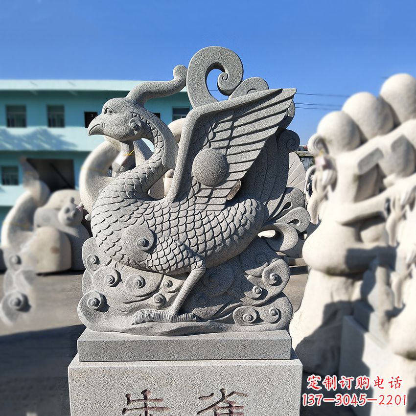 甘肃天之四灵之朱雀神鸟砂岩石雕塑