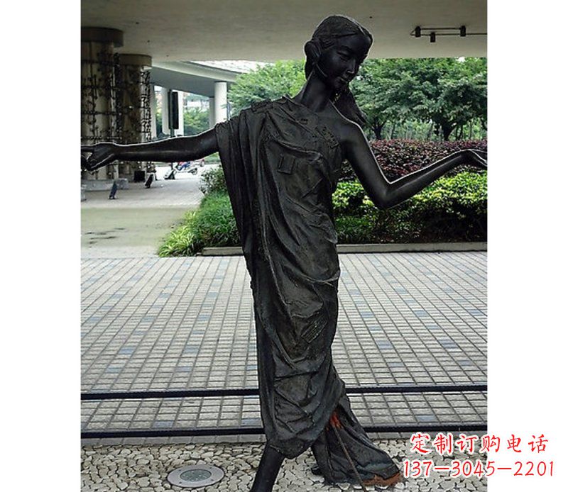 甘肃跳舞的女孩街边景观铜雕
