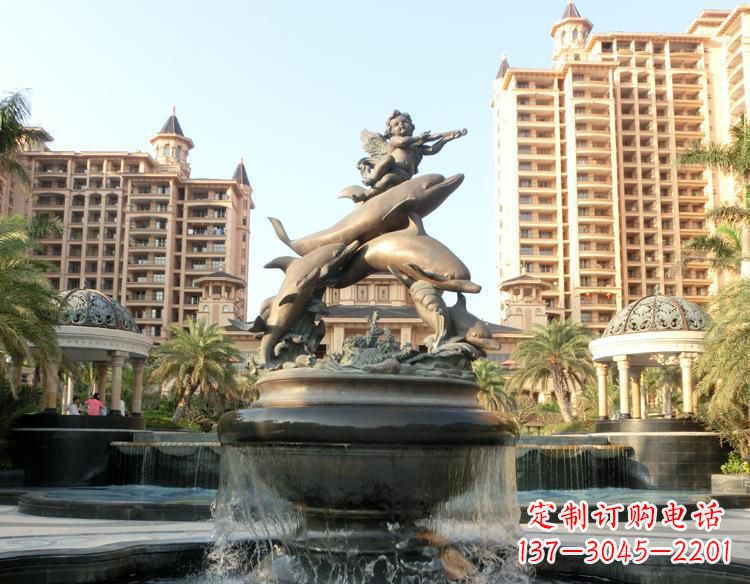 甘肃跳跃的海豚和小天使喷泉铜雕