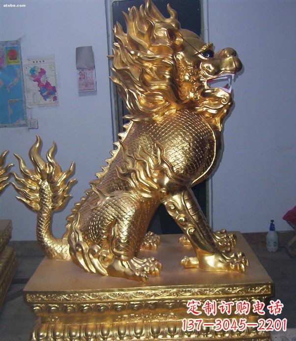 甘肃贴金麒麟招财神兽铜雕