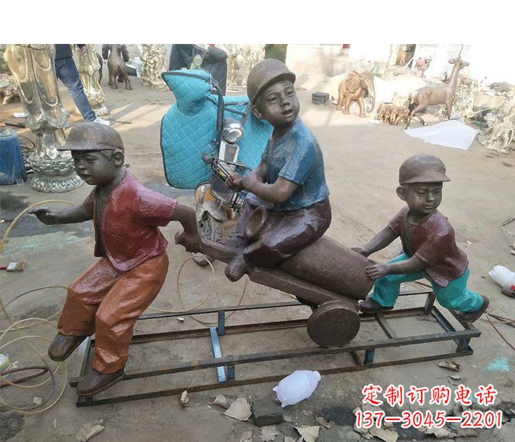 甘肃铜雕彩绘庭院玩耍儿童雕塑