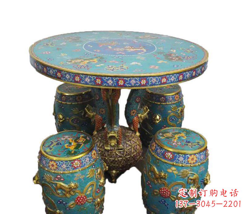 甘肃铜雕彩绘小象圆桌景观摆件