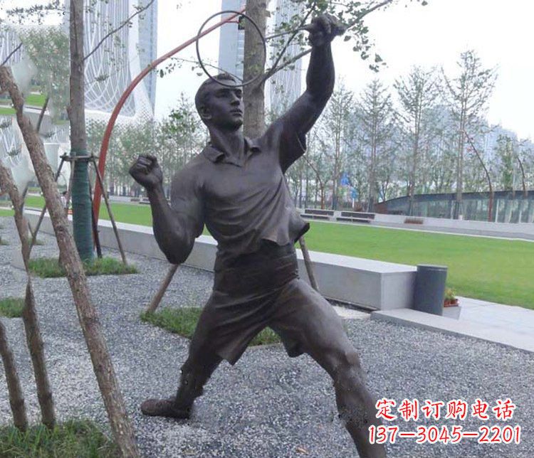 甘肃铜雕户外公园打羽毛球运动人物摆件