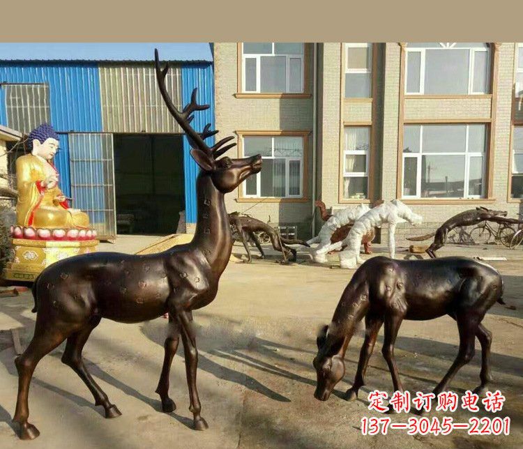 甘肃铜雕户外公园动物雕塑鹿摆件 (2)