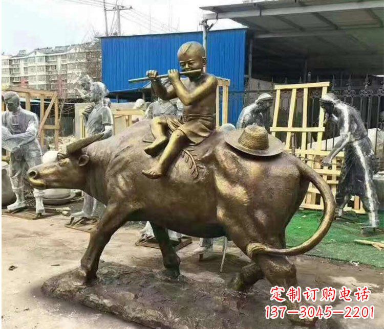 甘肃铜雕户外牧童骑牛雕塑摆件