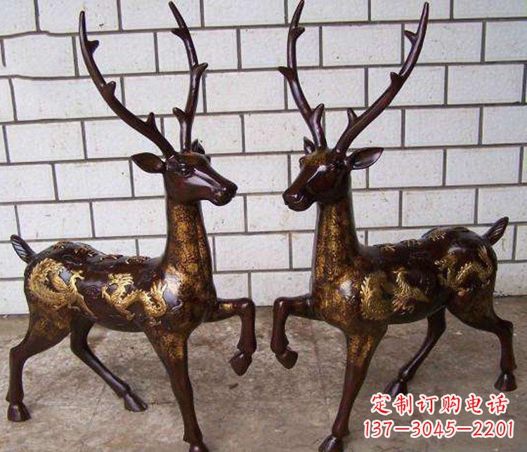 甘肃铜雕吉祥复古梅花鹿雕塑摆件