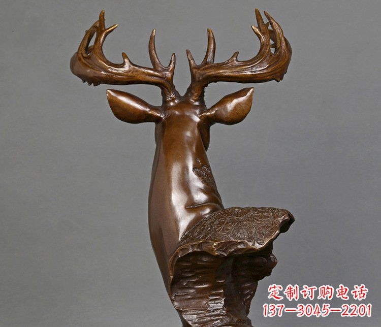 甘肃铜雕吉祥招财鹿头雕塑摆件
