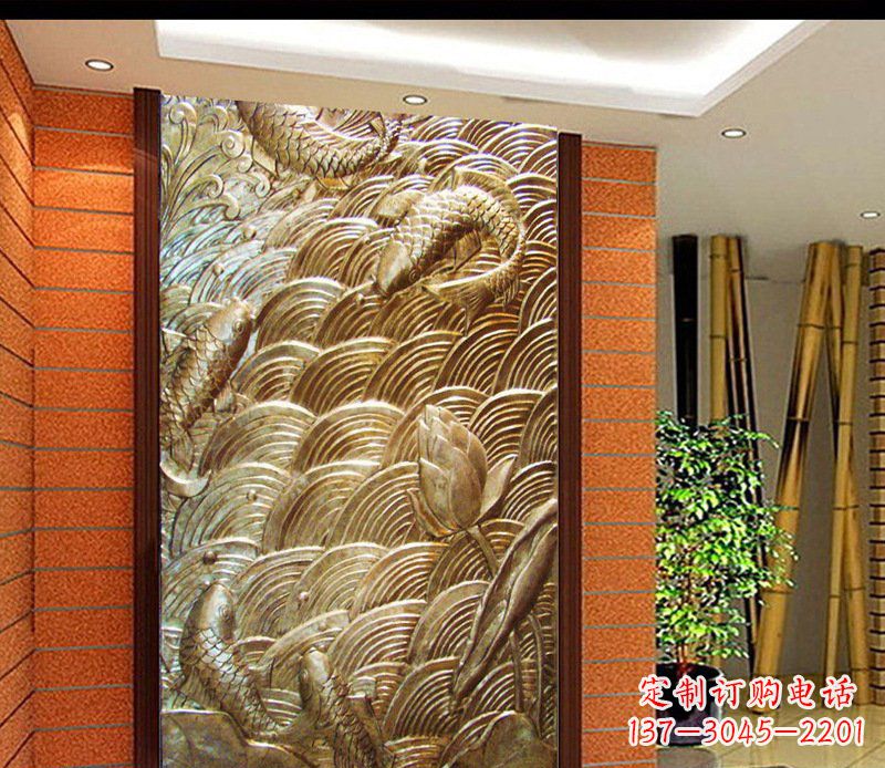 甘肃铜雕酒店锻造鲤鱼壁画景观摆件