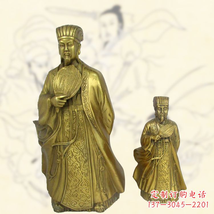 甘肃铜雕名人诸葛亮雕像-纯铜铸造三国人物雕塑