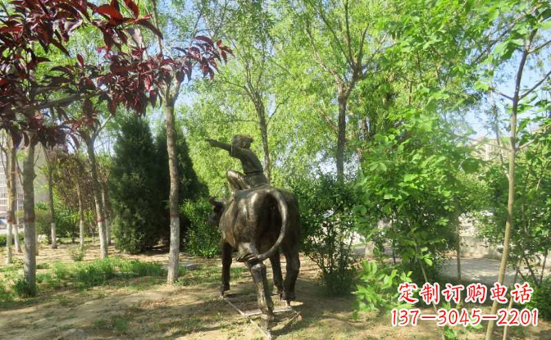 甘肃铜雕牧童骑牛雕塑