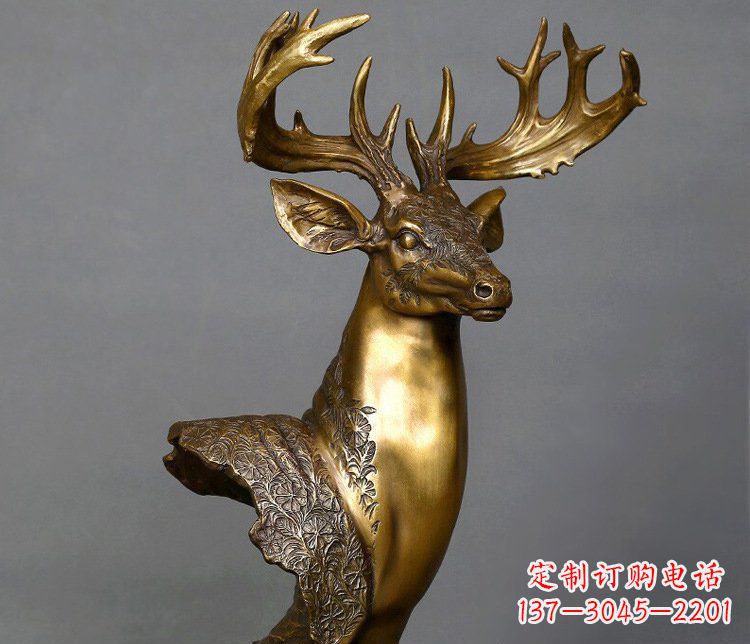 甘肃铜雕如意铜鹿头摆件