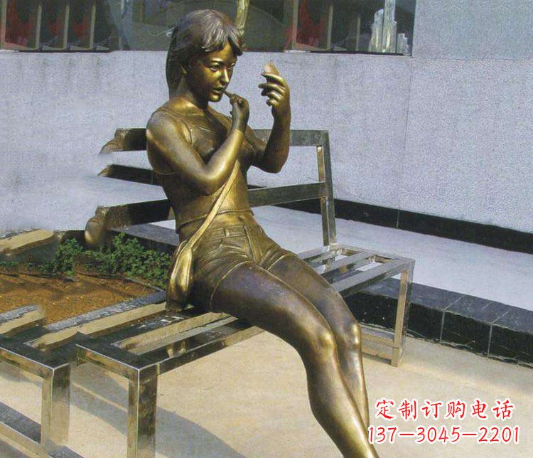 甘肃铜雕商业街化妆女孩人物雕塑