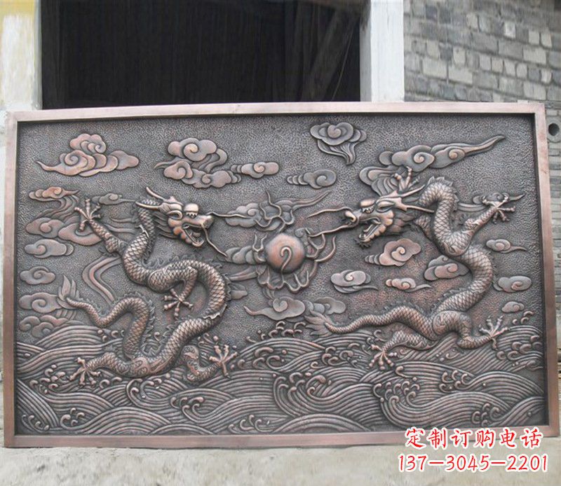 甘肃铜雕双龙壁画景观摆件