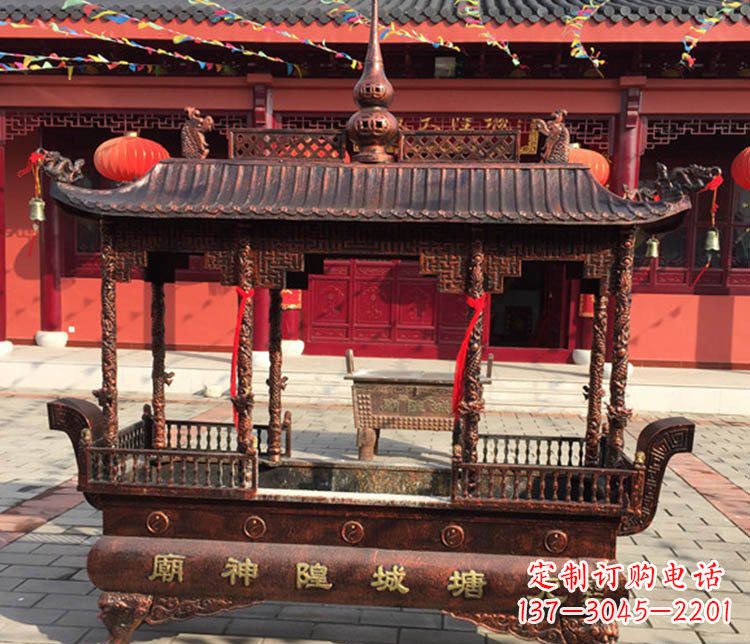甘肃铜雕寺庙佛光普照香炉雕塑摆件