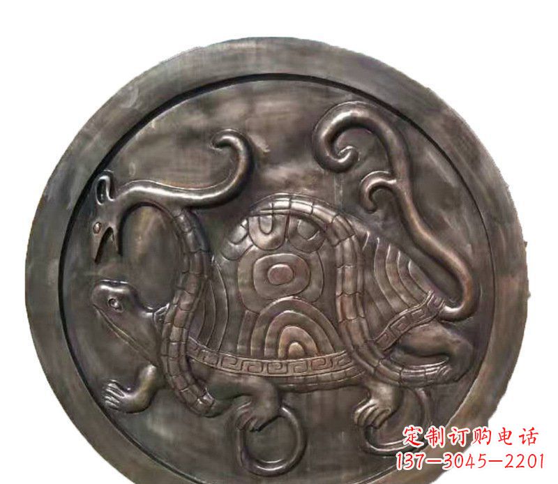 甘肃铜雕乌龟与蛇壁画摆件