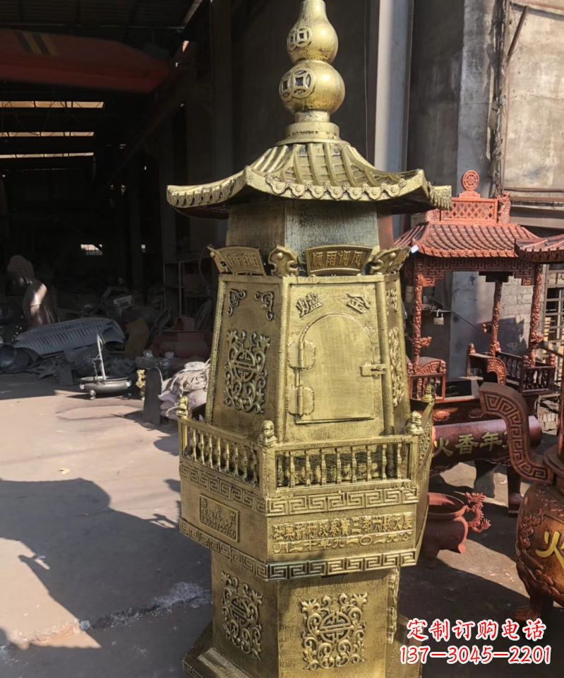 甘肃铜雕香炉塔寺庙摆件