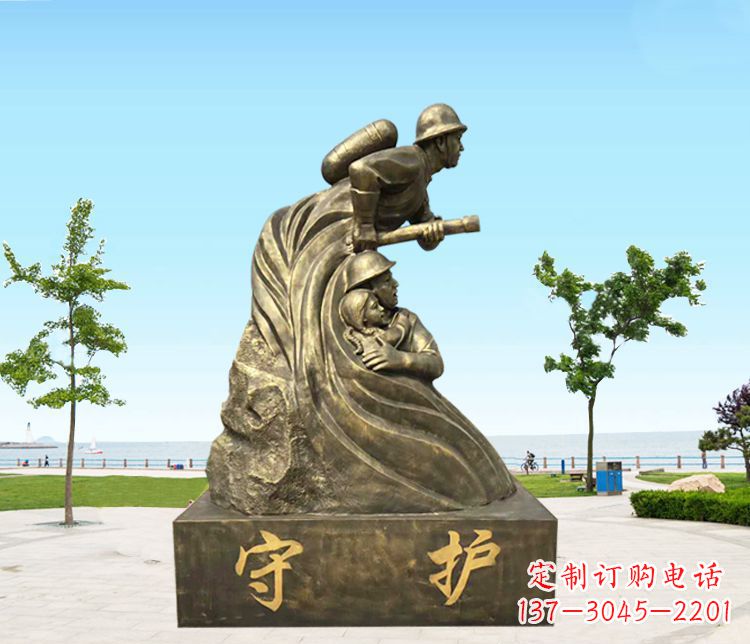 甘肃铜雕消防员守护雕塑
