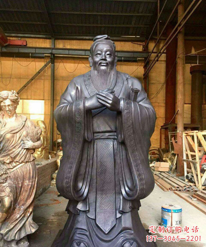 甘肃铜雕校园孔子人像雕塑