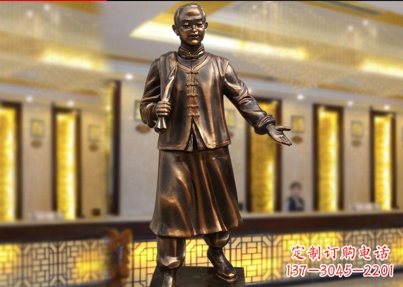 甘肃铜雕迎宾人物店小二