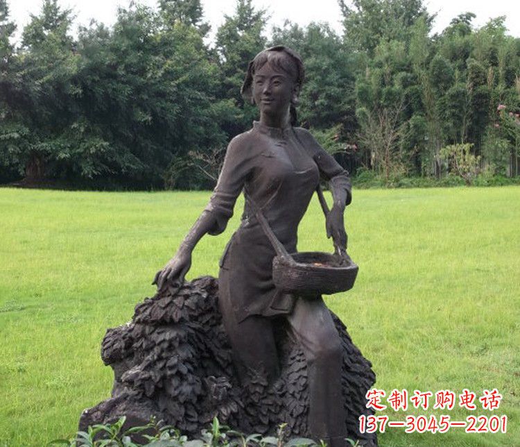 甘肃铜雕园林采茶女孩人物雕塑