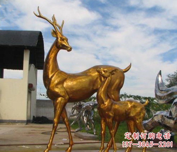 甘肃铜雕园林动物母子鹿雕塑