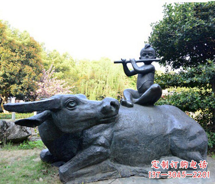 甘肃铜雕园林牧童骑牛景观摆件