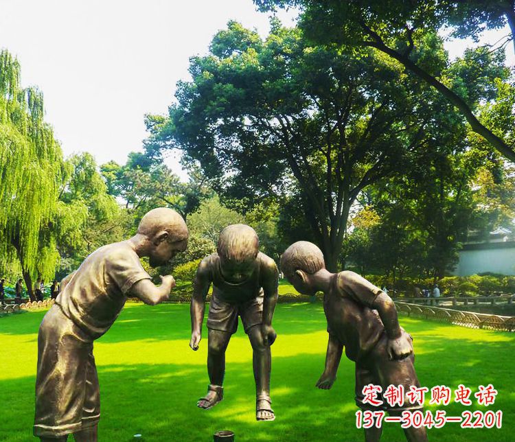 甘肃铜雕园林玩陀螺儿童雕塑