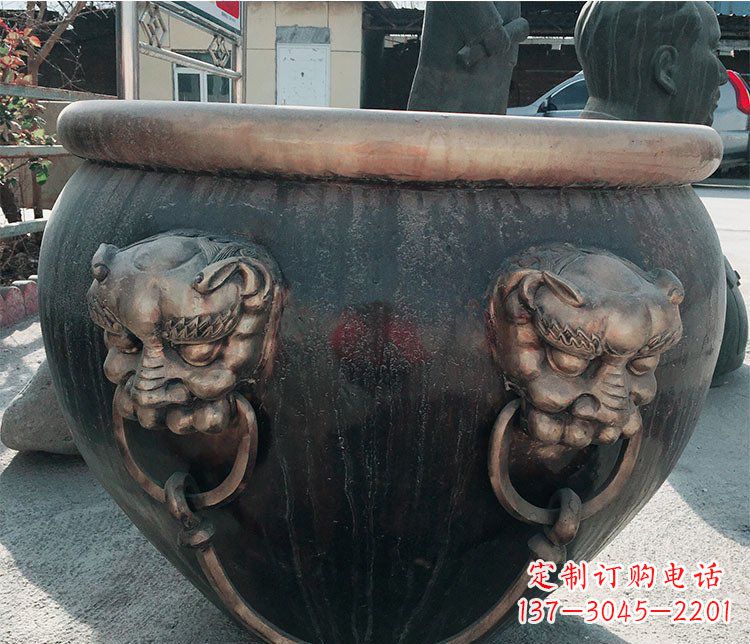 甘肃铜雕圆形荷花水缸雕塑 (6)